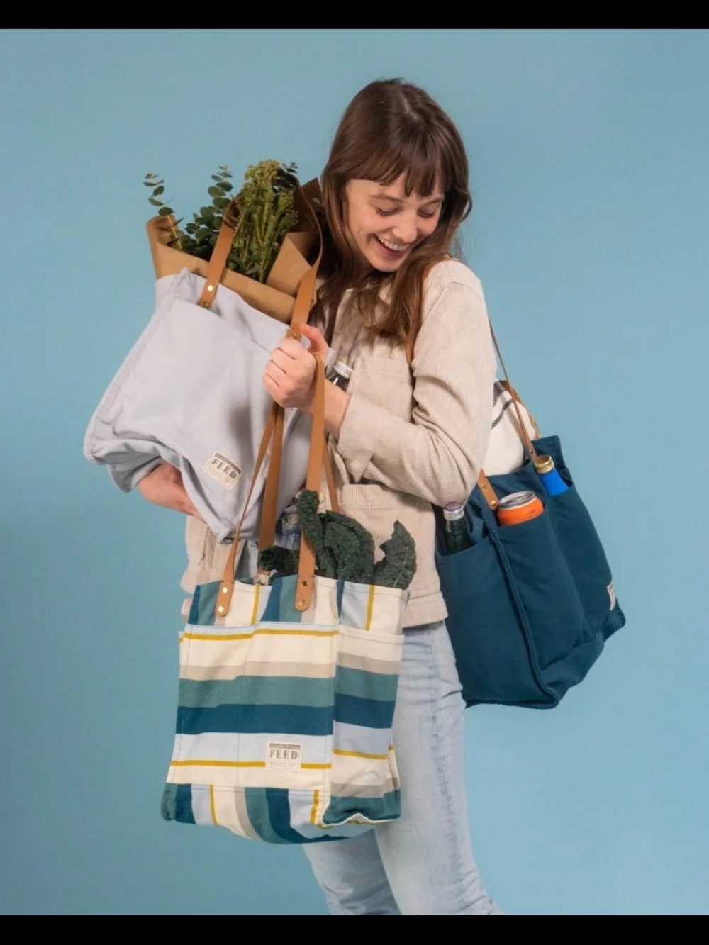 FEED PROJECT Canvas Market Tote | Coastal Stripe - Picture 1 of 12